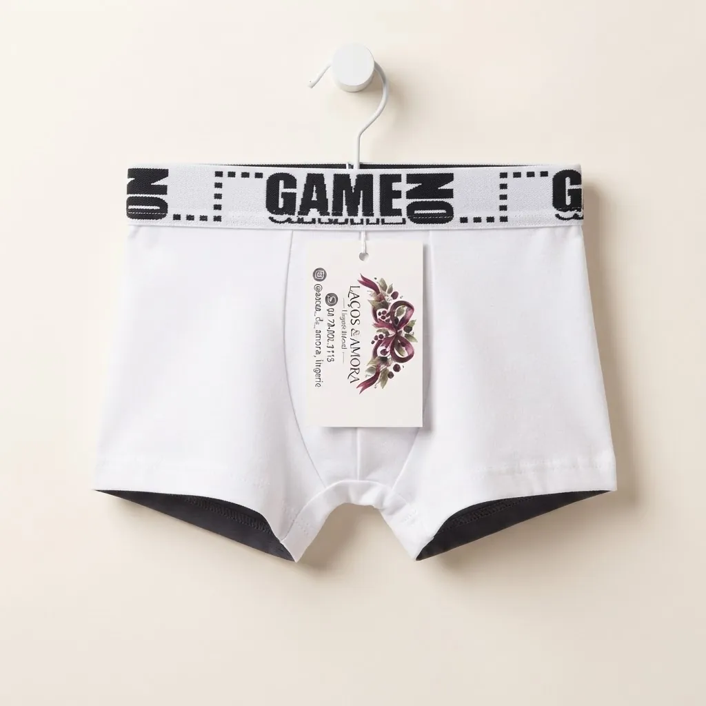 Boxer infantil branca com cós Game On