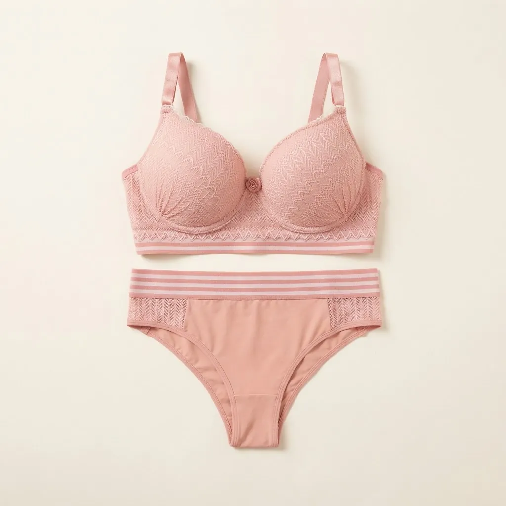Conjunto rosa com sutiã com bojo e calcinha de cintura alta
