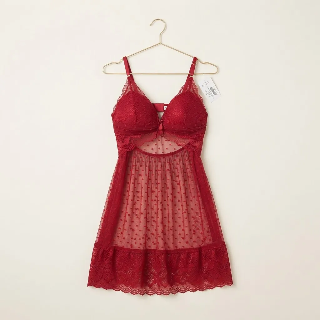 Camisola babydoll vermelha com detalhes em renda