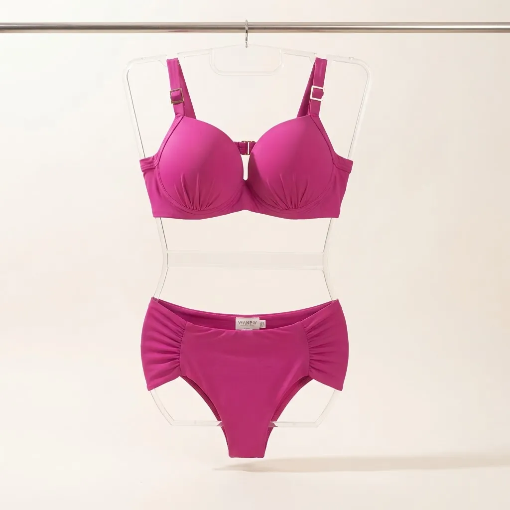 Biquíni pink com top com bojo e calcinha franzida