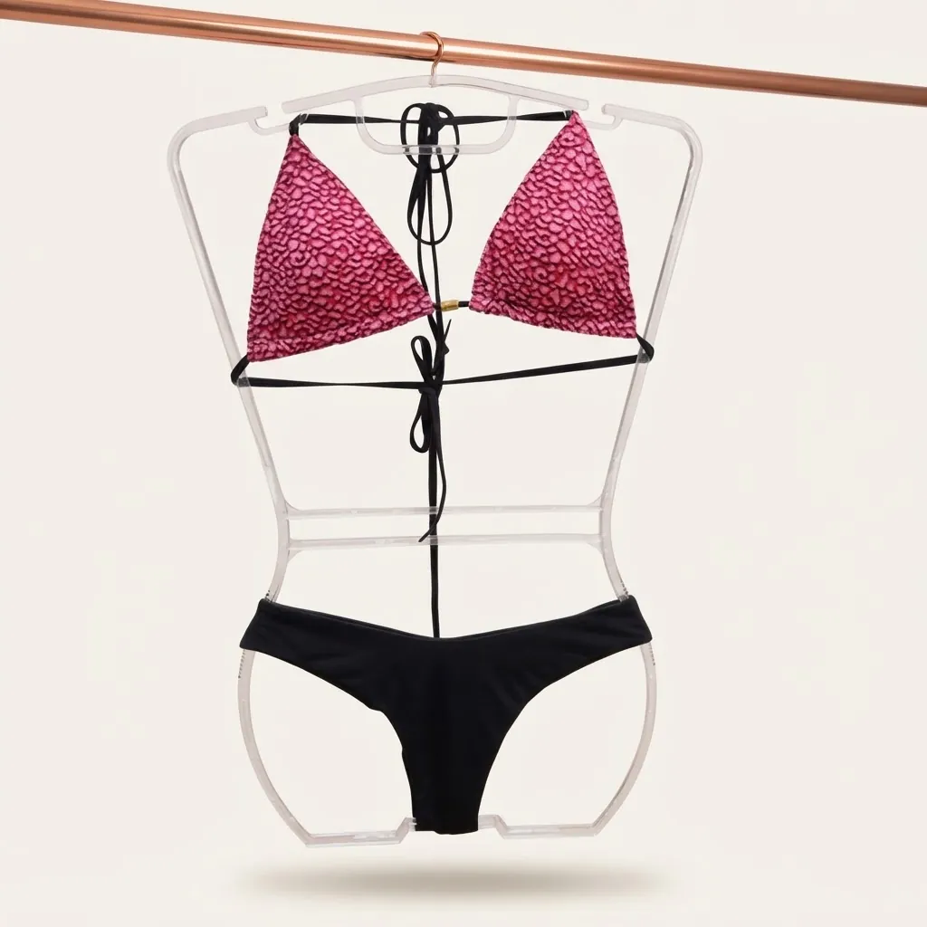 Biquíni estampado em rosa com calcinha preta