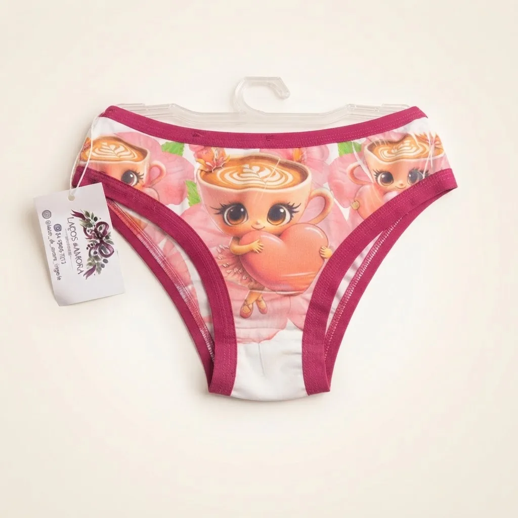 Calcinha infantil com estampa de personagem e friso rosa