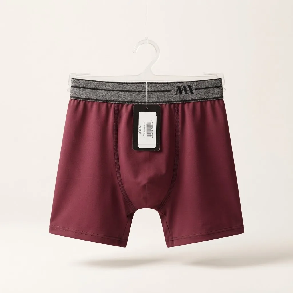 Boxer masculina na cor vinho pendurada em cabide